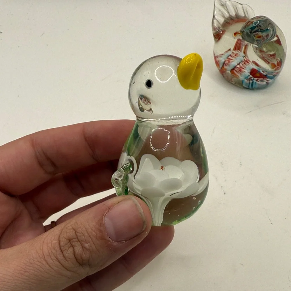 Vtg Glass Bird Duck Swan Chicken Figurine Paperweight Decor Collectible Floral